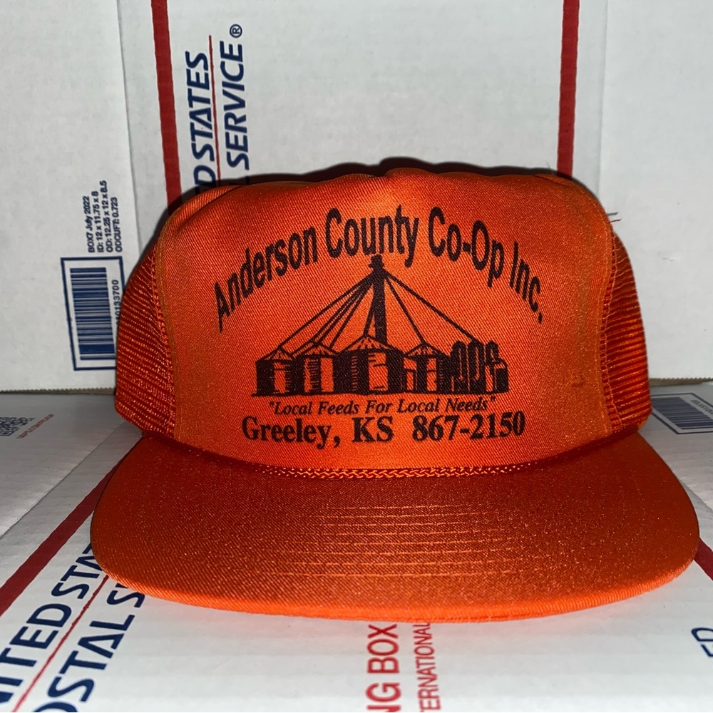 Anderson County Co-Op inc. 🍊 Trucker 🛻 Hat cooperative cap Greeley Kansas vtg